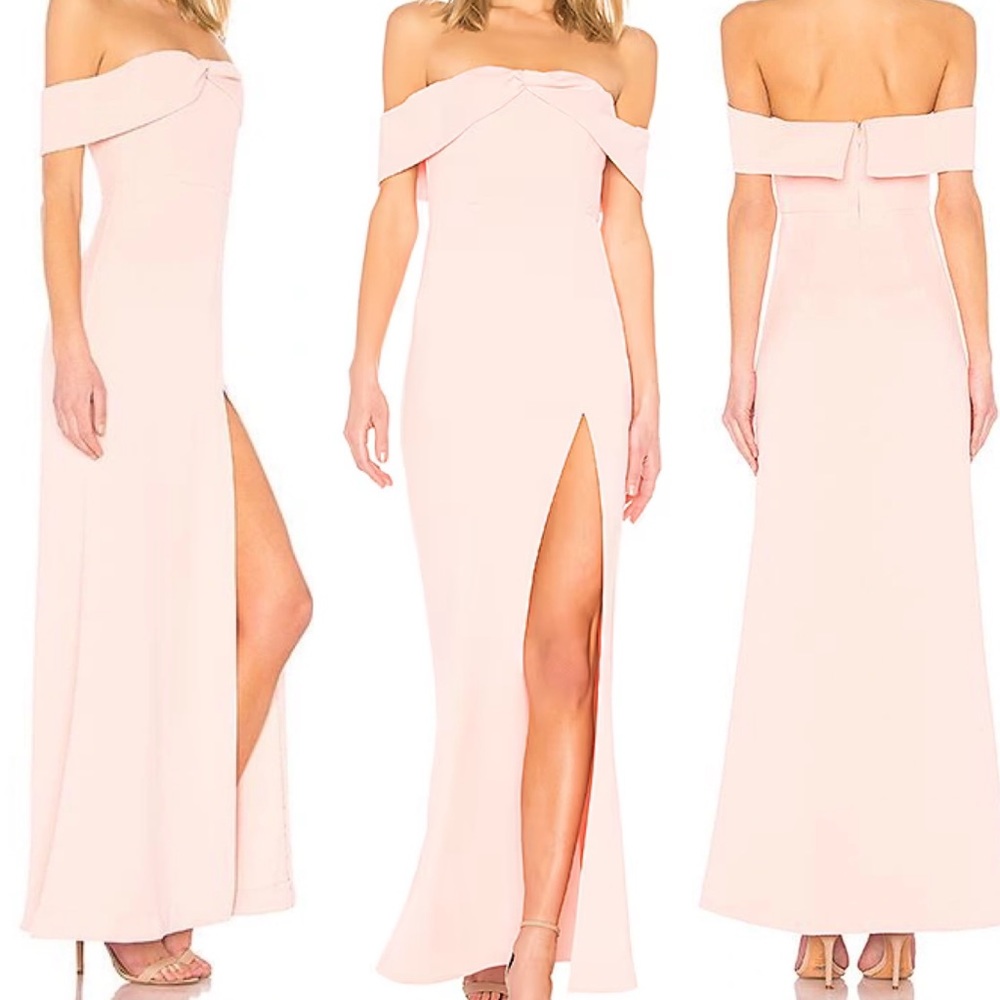 ✅SOLD✅ Revolve Mas Besos Off The Shoulder Long Gown Baby Pink Barbiecore M $288